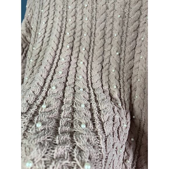 Cynthia Rowley Chunky Knit Pink Sweater with Pearls Pullover Girly Coquette Sz M - Picture 4 of 10